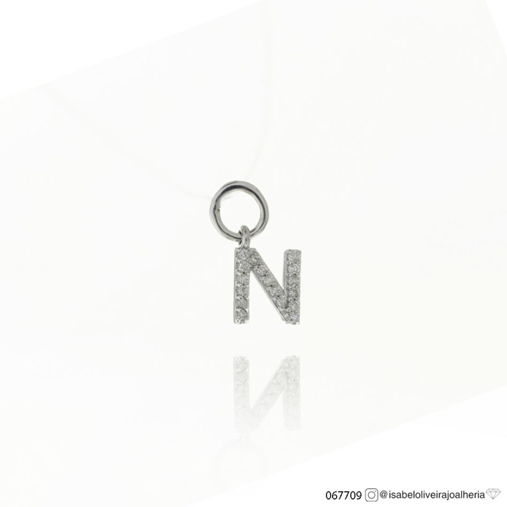 [067709] Pingente Letra N 6mm 17 Brilhantes 0,07ct 0,30g Ouro Branco 18k - Coleção About Me