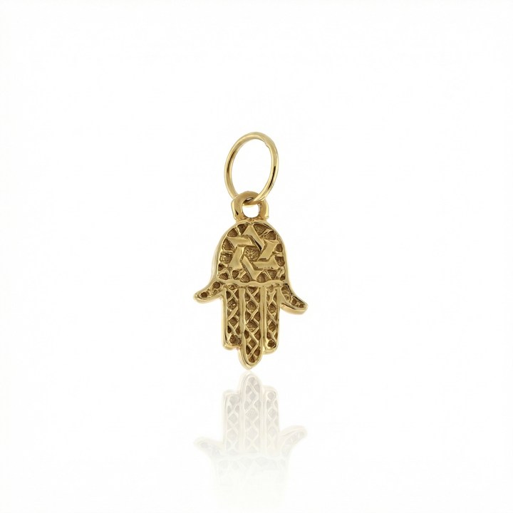 [057931] Pingente Mão com Estrela de Davi 1,70g Ouro Amarelo 18k - Coleção Fe Misticos
