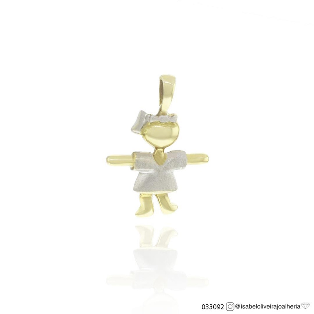 [033092] Pingente Menina 1,30g Ouro Amarelo 18k com Ródio Branco - Coleção Mães e Filhos