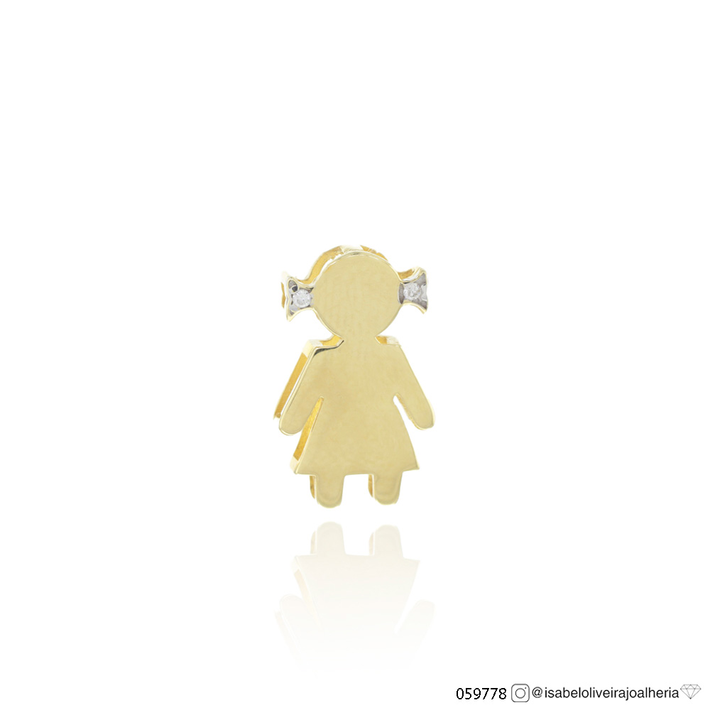 Pingente Menina 2 Brilhantes 0,01ct 1,00g Ouro Amarelo 18k - Coleção Mães e Filhos