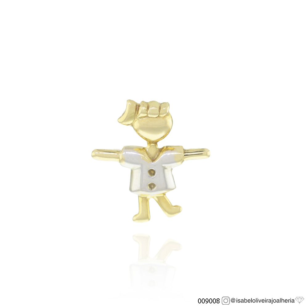 [009008] Pingente Menina Bicolor 0,60g Ouro Amarelo 18k - Coleção Mães e Filhos