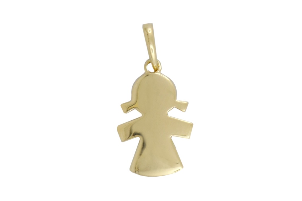 [049217] Pingente Menina Chapa Recortada Abaulada 0,90g Ouro Amarelo 18k - Coleção Mães e Filhos