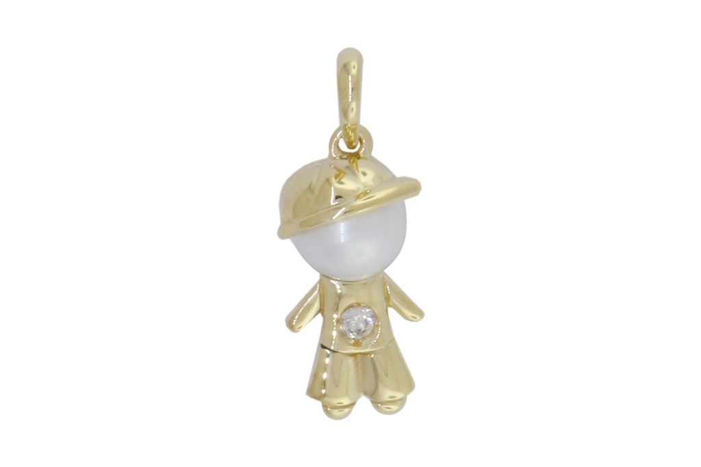 [049212] Pingente Menino 1 Pérola 5mm Brilhante 0,02ct 1,70g Ouro Marelo 18k - Coleção Mães e Filhos