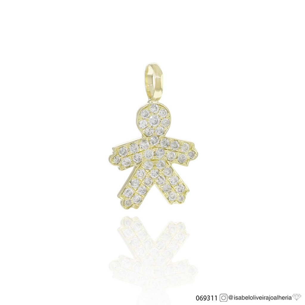 [069311] Pingente Menino 40 Brilhantes 0,32ct 0,92g Ouro Amarelo 18k - Coleção Mães e Filhos