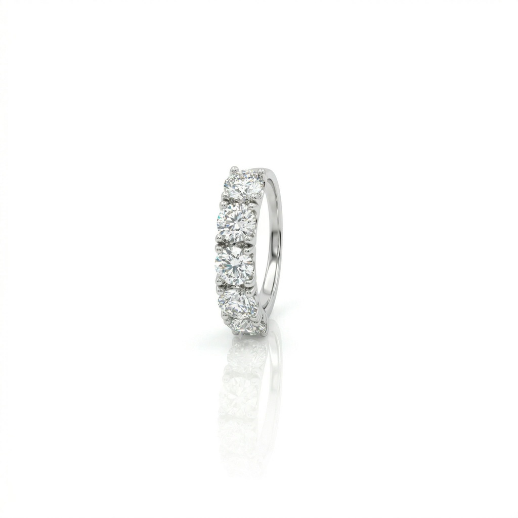 50-MEIA ALIANÇA 5 BRILHANTES 2,54CT G VS1 5,49G OURO BRANCO 18K - CERTIFICADO EGL 1701852024/1701879841/1701879033/1701878941/1701879639 - COLEÇAO SOULMATES