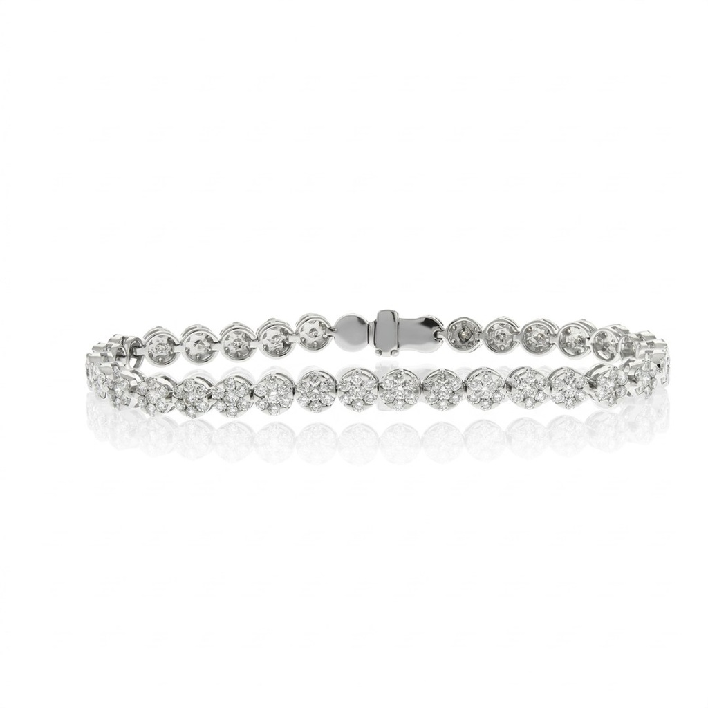 [074795] PRBOT5BPP - Pulseira Riviera Botão 5,15mm 238 Brilhantes 4,24ct H VS2 16cm 12,90g Ouro Branco 18k - Coleção Botão