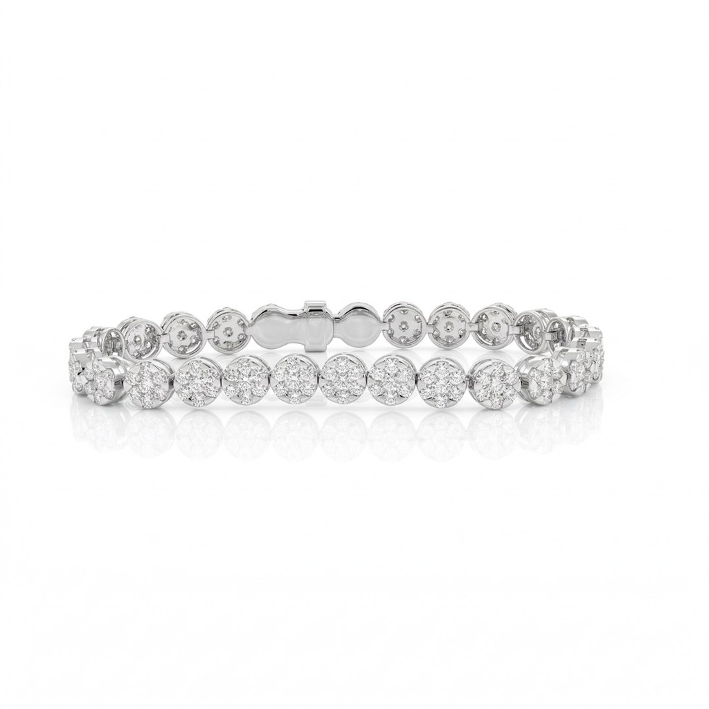 Pulseira Botão 6,35mm com 189 Diamantes 6,47ct em Ouro Branco 18k