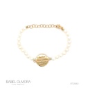 PULSEIRA 29 PEROLAS COM PLACA SALMO 23 17CM 4,20G OURO AMARELO 18K - COLEÇAO OVER THE MOON