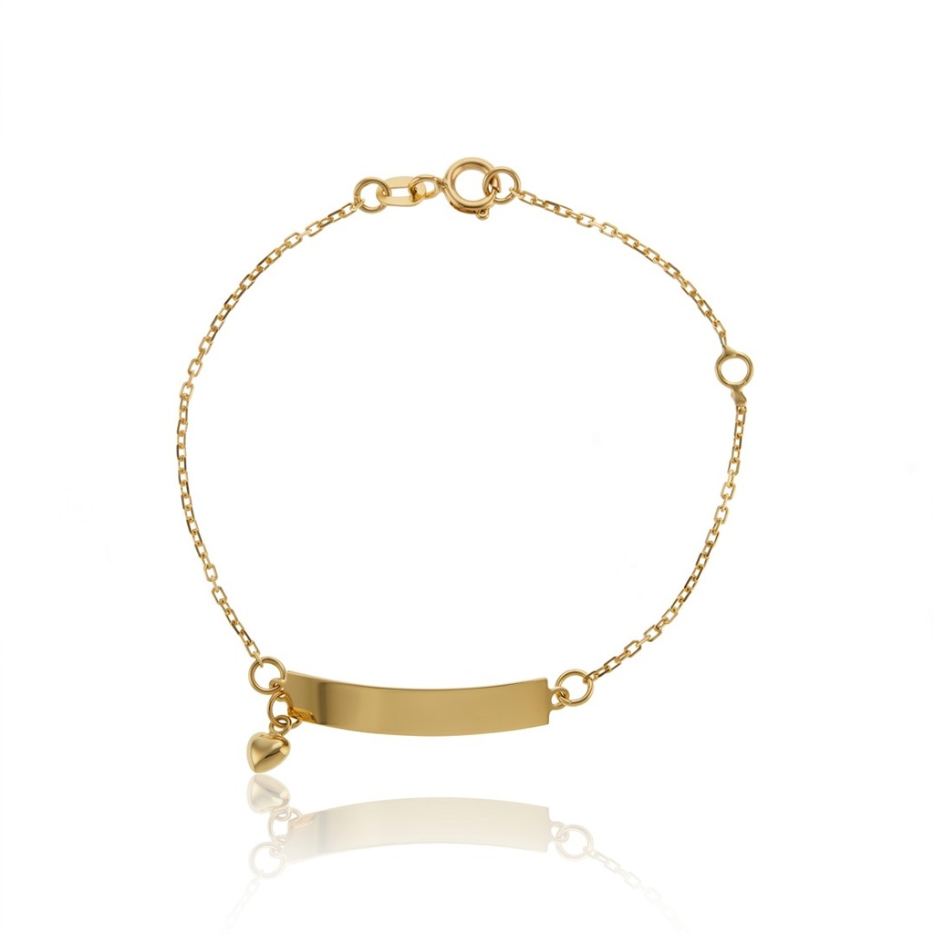 [054991] Pulseira Chapinha Corrente Cartier com Pingente Coração 13cm 1,05g Ouro Amarelo 18k - Coleção Kids