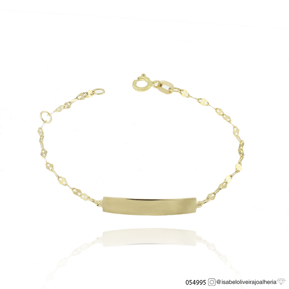 [054995] Pulseira Chapinha Corrente Piastrini 13cm 0,80g Ouro Amarelo 18k - Coleção Kids