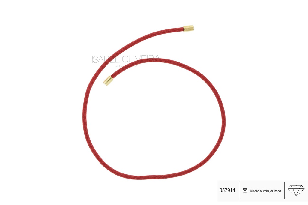 [057914] Pulseira Elastico Vermelho com Ponteira Redonda 22cm 0,80g Ouro Amarelo 18k - Coleção Kids