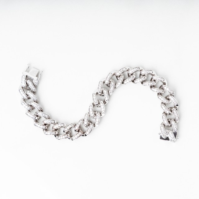 [074218] Pulseira Elos Groumet 177 Brilhantes 2,64ct H VS2 16cm 25,92g Ouro Branco 18k - Coleção Elos Power