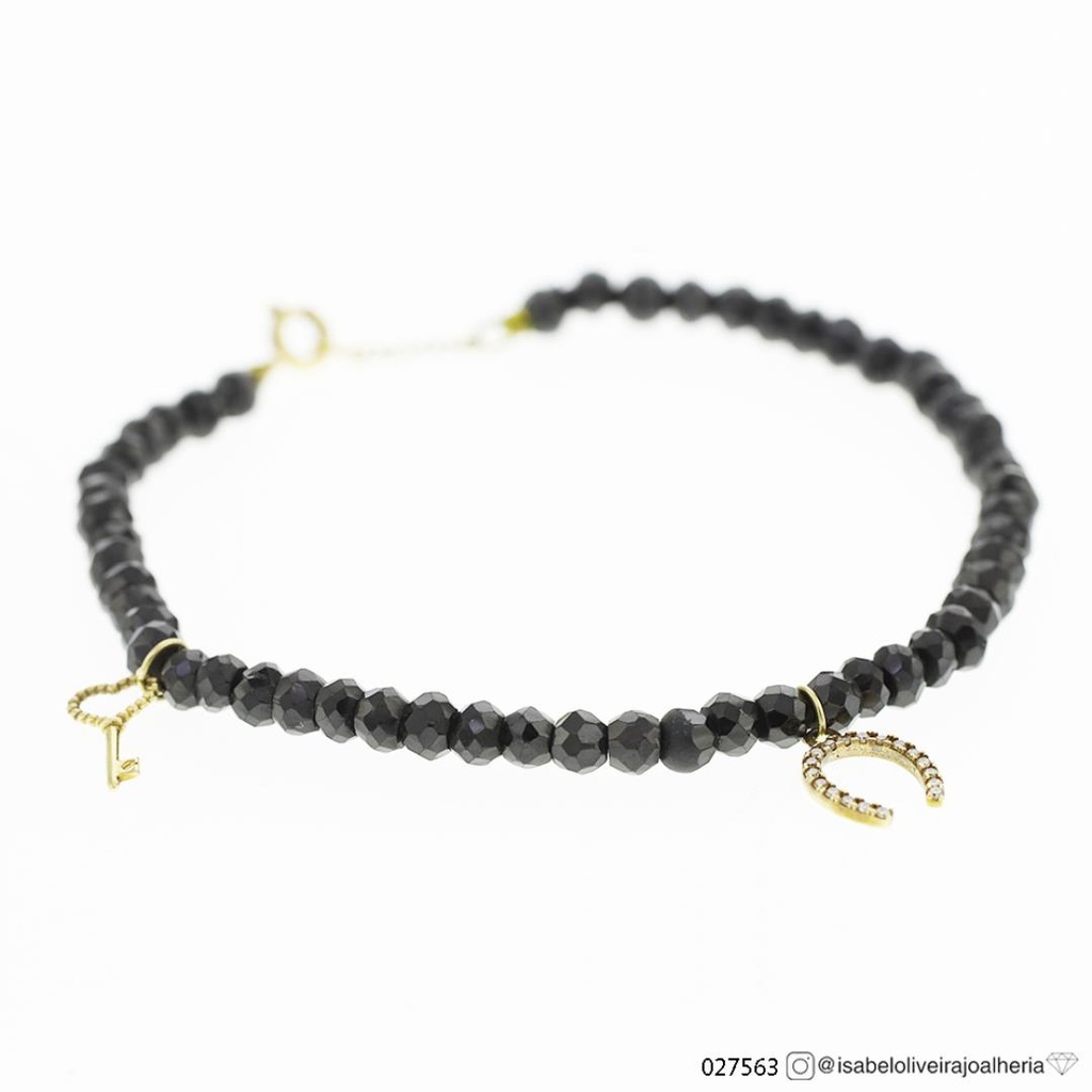 [027563] Pulseira Espinélio com Pingentes Chave e Ferradura com Brilhantes 19,5cm 6,50g Ouro Amarelo 18k - Coleção Day By Day
