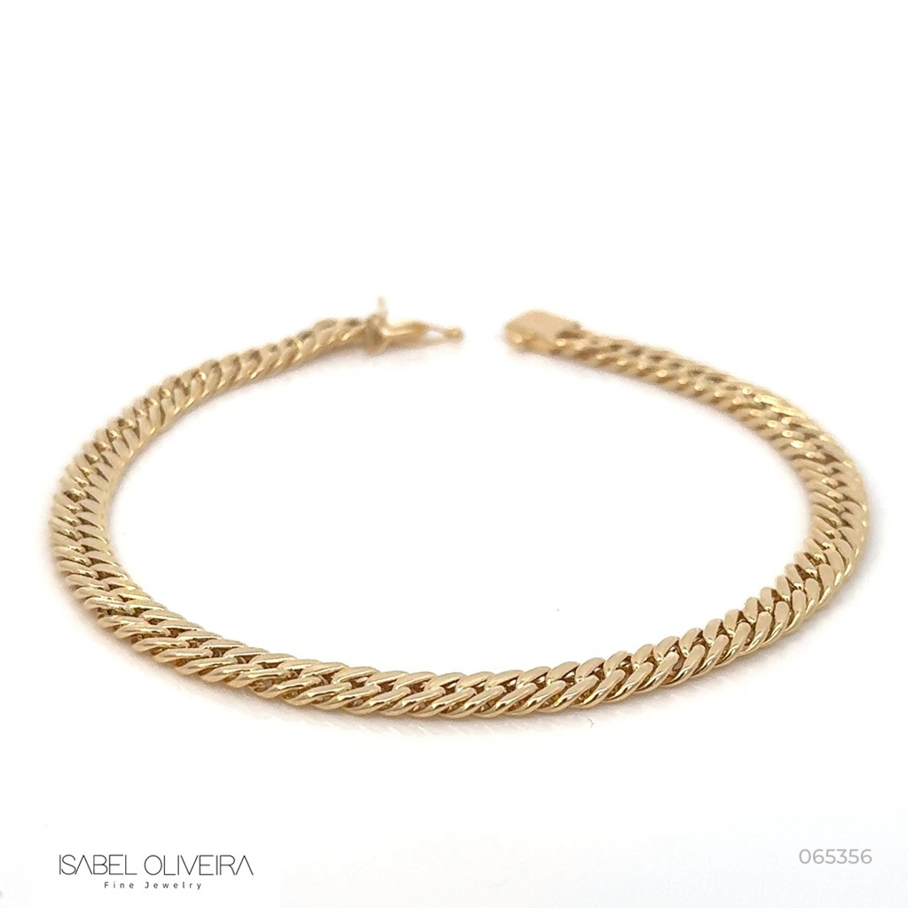 [065356] Pulseira Groumet Fechada Oca Fecho Mosquetão 20,50cm 5,58g Ouro Amarelo 18k - Coleção Alpha Masculino