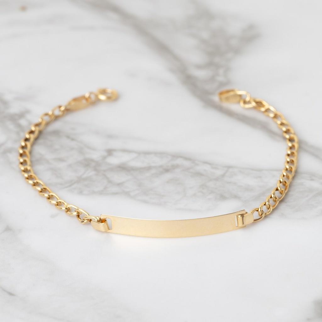 PULSEIRA INFANTIL CHAPA COM CORRENTE 14CM 1,27G OURO AMARELO 18K - COLEÇAO KIDS