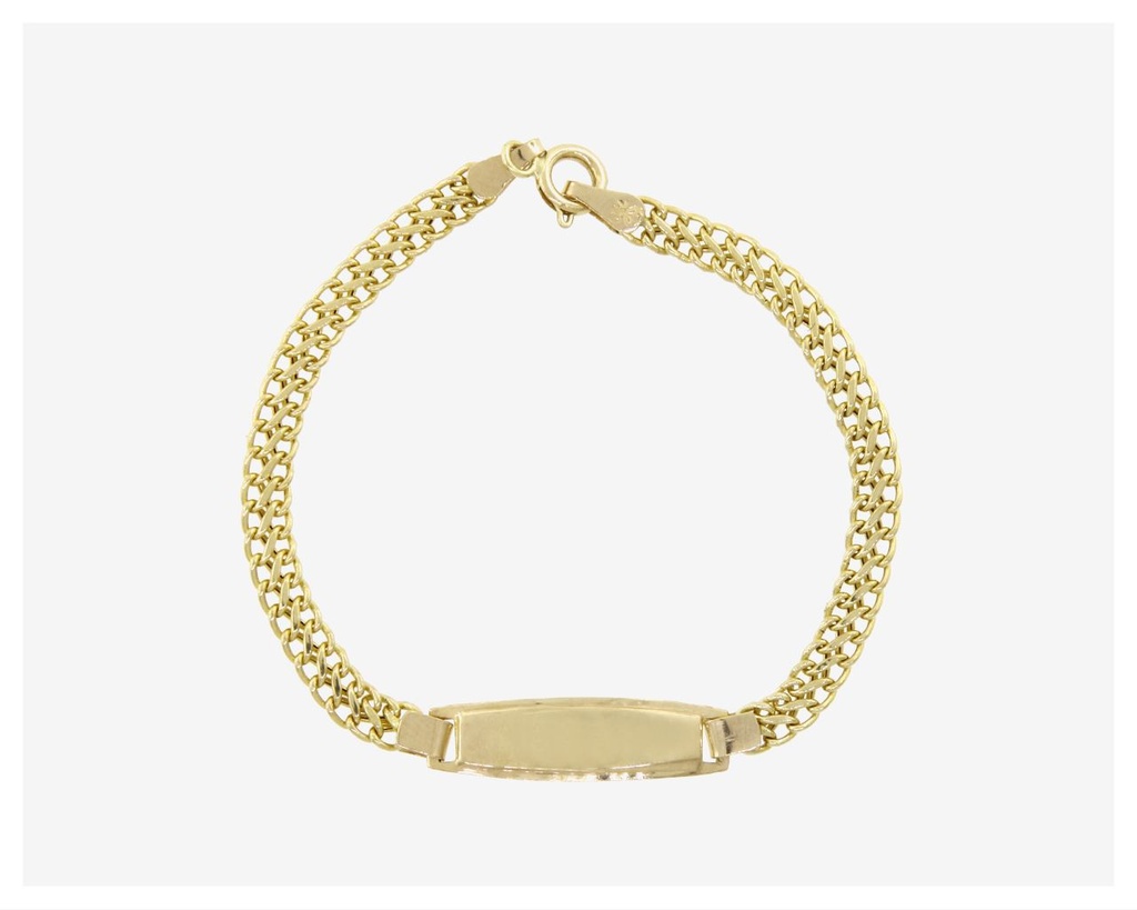 [042017] Pulseira Infantil Chapa com Corrente Groumet Dupla 1,90 a 2,10g Ouro Amarelo 18k - Coleção Kids