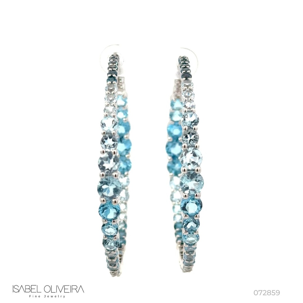[072859] 60-Argola Degradê Topázios London Sky e Swiss 24,79ct 22,42g Ouro Branco 18k