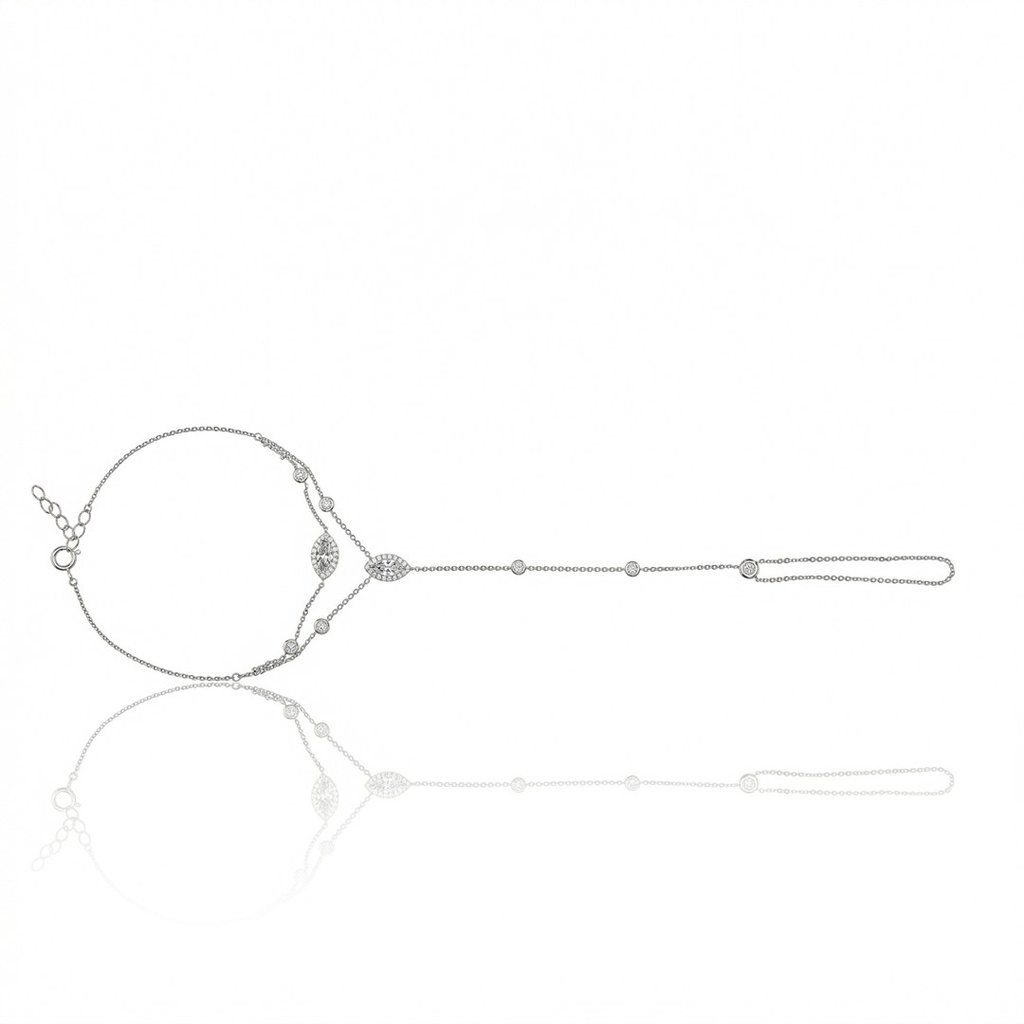 PULSEIRA MAO 2 DIAMANTES NAVETES 0,45CT 43 BRILHANTES 0,40CT 3,18G OURO BRANCO 18K - COLEÇAO LAISA