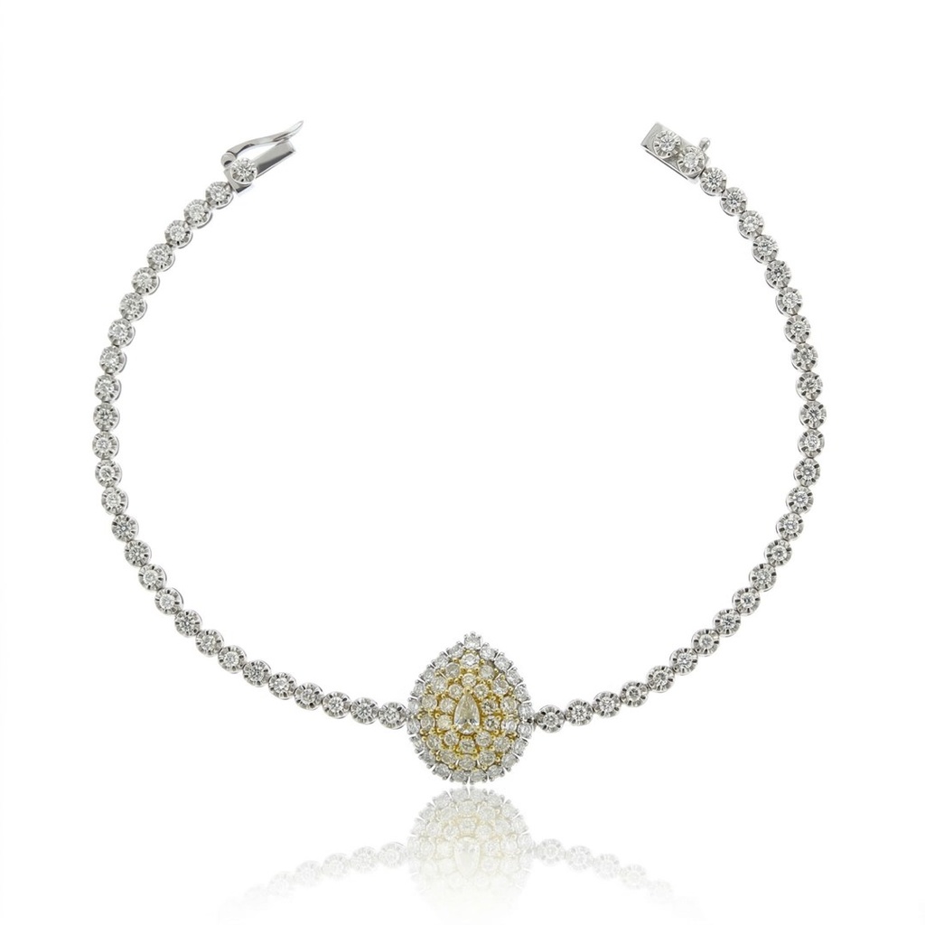 PULSEIRA RIVIERA 1 DIAMANTE GOTA 0,10CT 99 BRILHANTES 1,54CT 17CM 7,0G OURO BRANCO E AMARELO 18K - COLEÇAO RIVIERAS