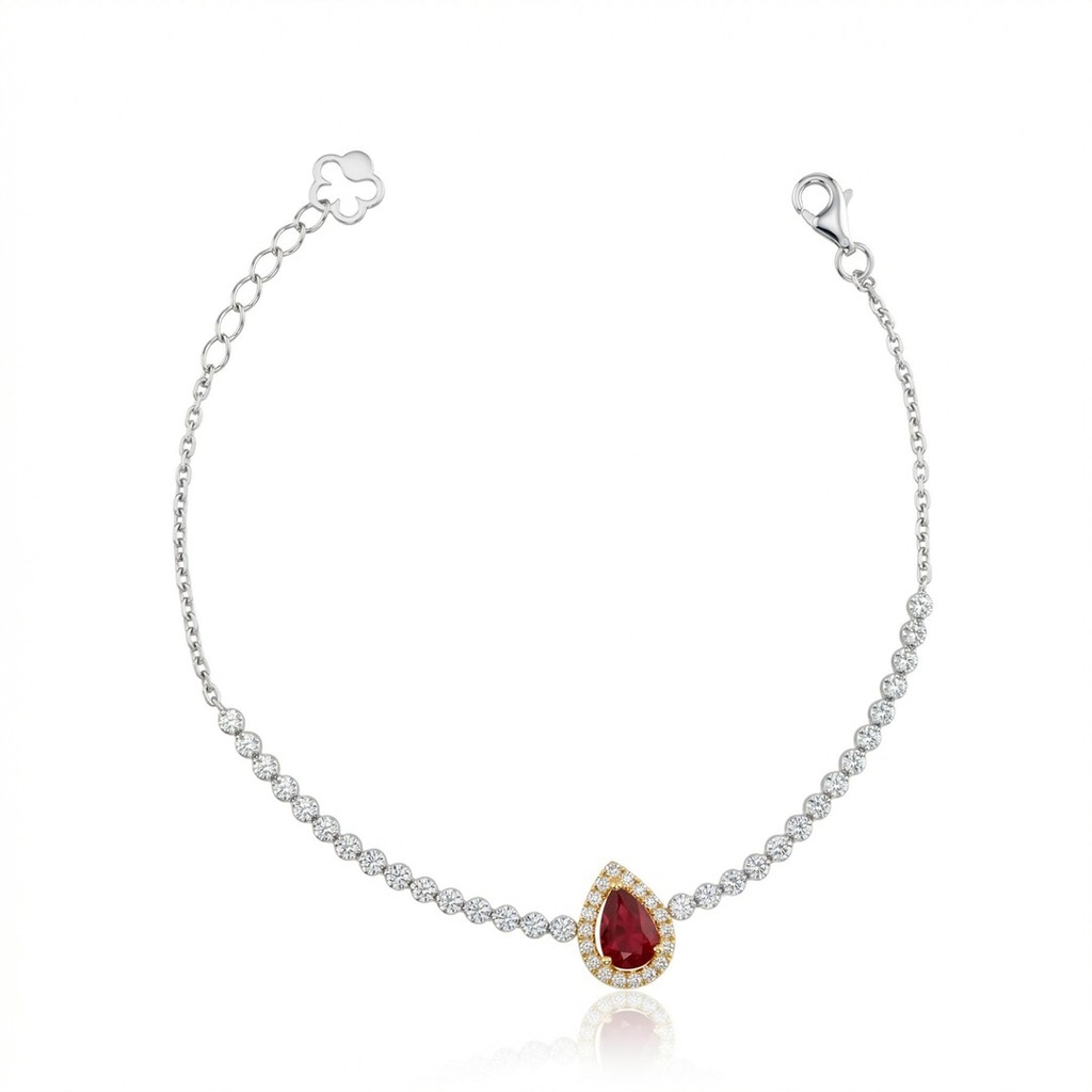 [077056] Pulseira Riviera 1 Rubi Gota 1,01ct 48 Brilhantes 0,49ct 18cm 4,18g Ouro Branco 18k - Coleção Rivieras
