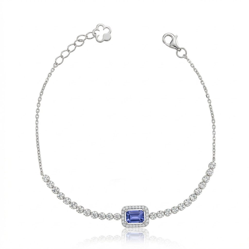 PULSEIRA RIVIERA 1 SAFIRA AZUL 0,66CT 48 BRILHANTES 0,50CT 18,50CM 3,73G OURO BRANCO 18K - COLEÇAO RIVIERAS