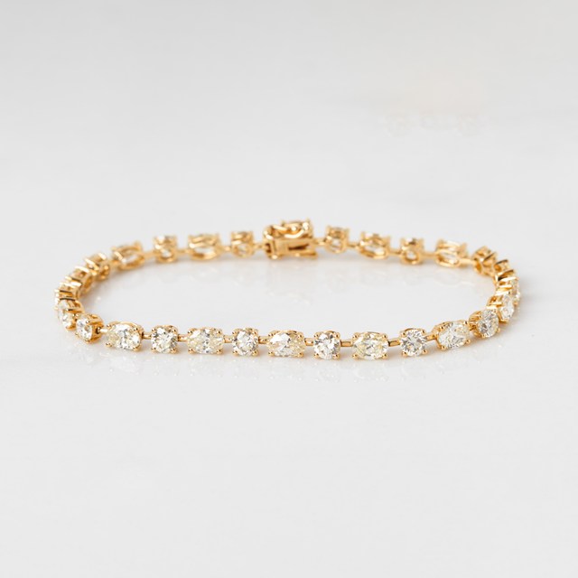PULSEIRA RIVIERA 14 DIAMANTES FANCY OVAIS 4,19CT 14 BRILHANTES 3,31CT 17CM 8,42G OURO AMARELO 18K - COLEÇAO RIVIERAS