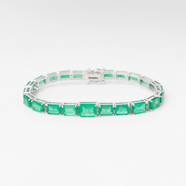 PULSEIRA RIVIERA 23 ESMERALDAS BRASILEIRAS OCTOGONAL 17,19CT 17CM 14,17G OURO BRANCO 18K - CERTIFICADO BELMONT - COLEÇAO BRAZILIAN EMERALD
