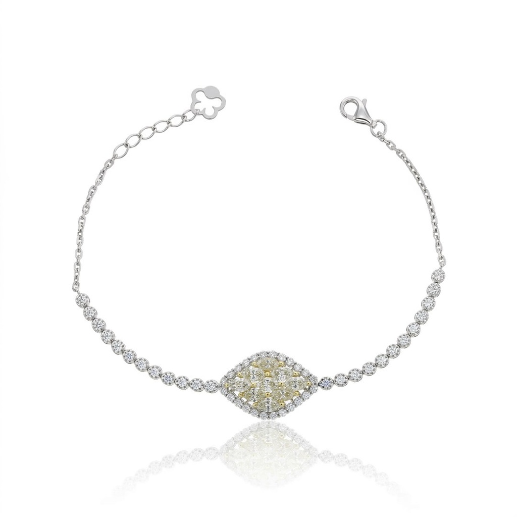 [076803] Pulseira Riviera 9 Diamantes Navetes 1,19ct 48 Brilhantes 0,80ct com Corrente 18cm 5,47g Ouro Branco e Amarelo 18k - Coleção Rivieras