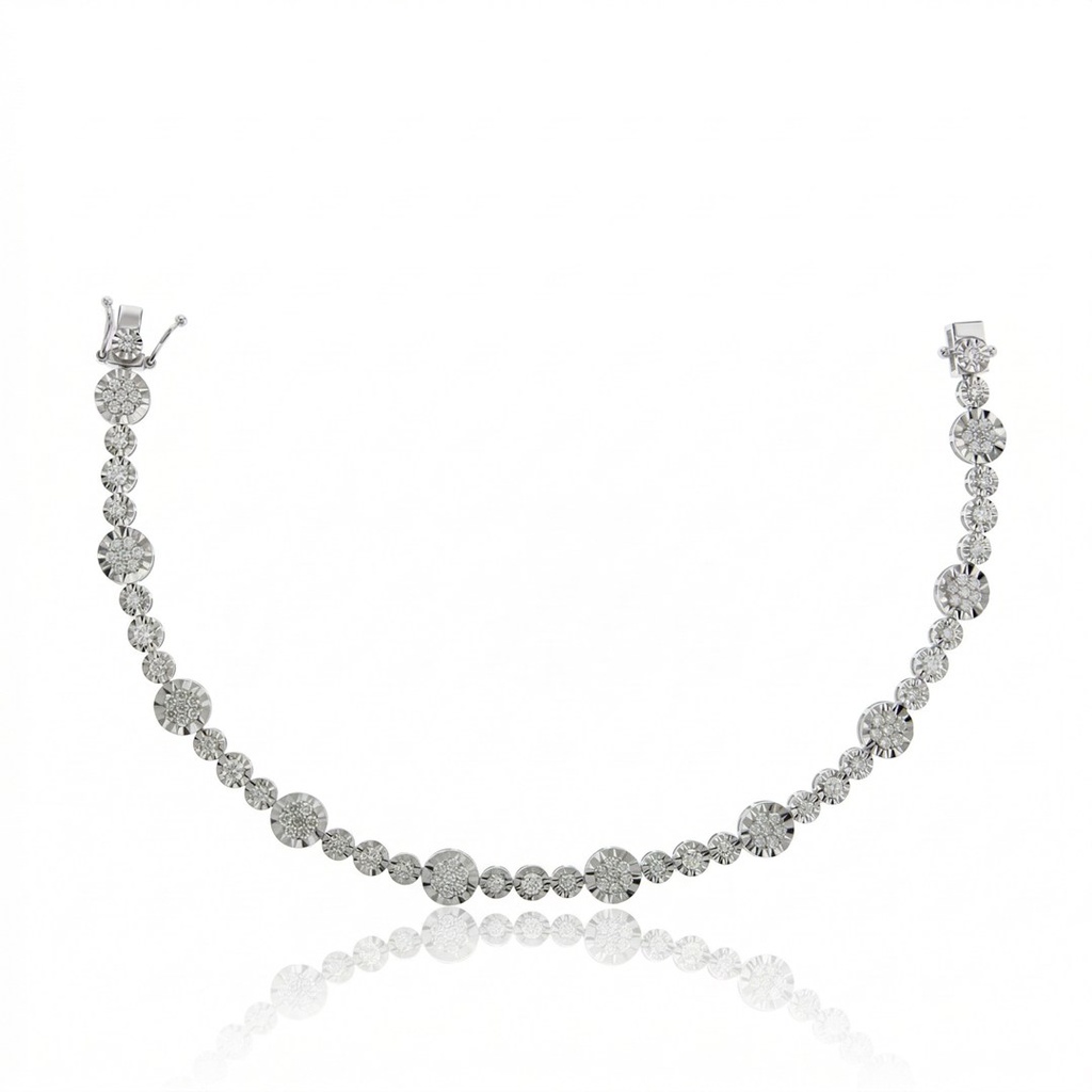 PULSEIRA RIVIERA BOTAO 100 BRILHANTES 1,44CT 17,50CM 7,15G OURO BRANCO 18K - COLEÇAO RIVIERAS