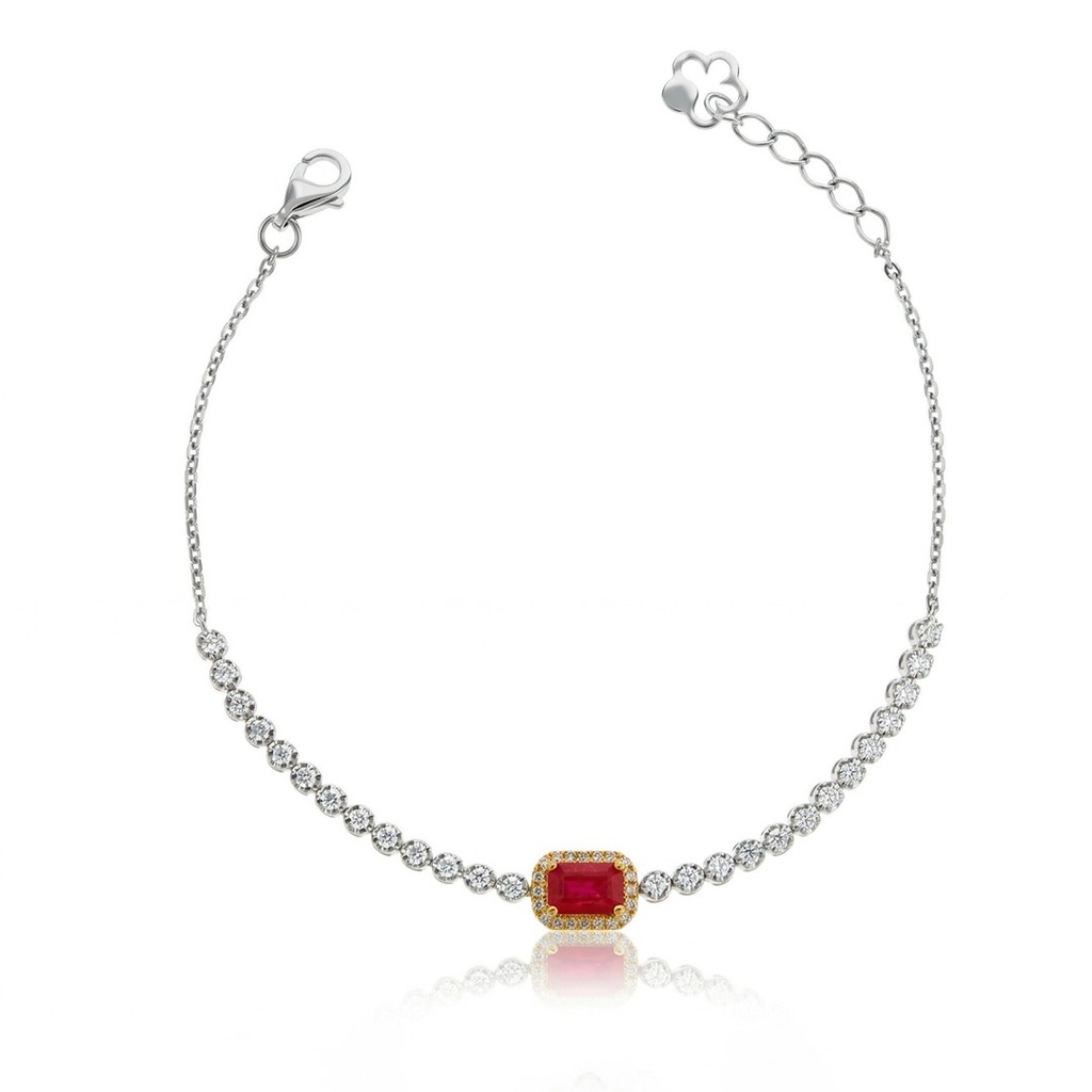 [077053] Pulseira Riviera Rubi 0,84ct 46 Brilhantes 0,48ct 17,50cm 3,49g Ouro Branco e Amarelo 18k - Coleção Riviera