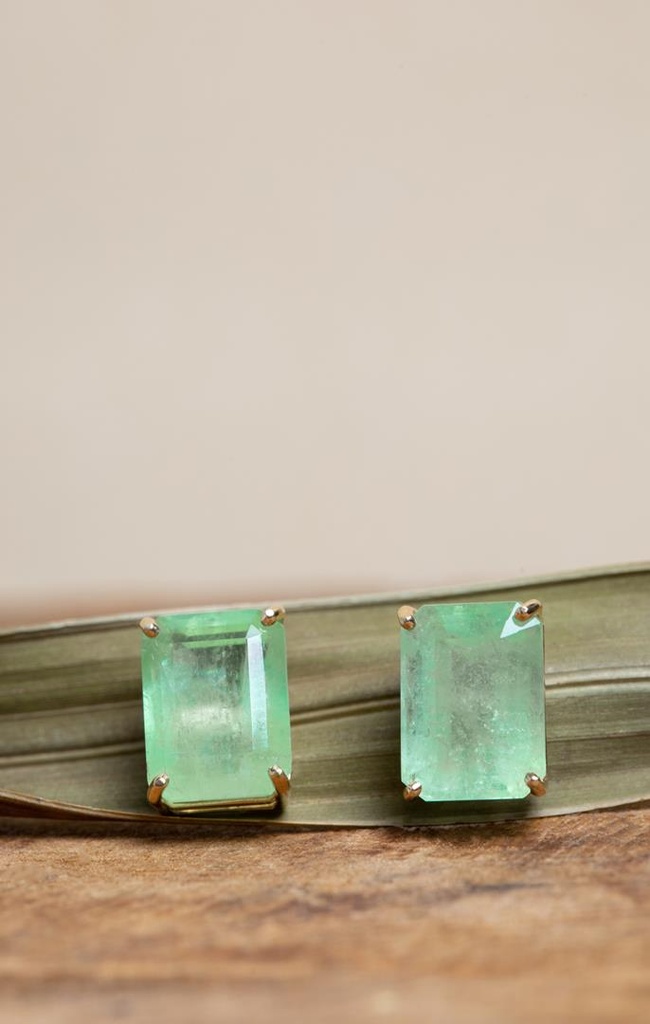 SET1-Brinco 2 Esmeraldas Colombianas Octogonal 11,07ct 5,60g Ouro Amarelo 18k - Coleção Colômbia Emerald