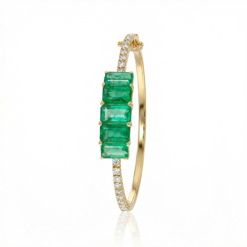 SET2-BRACELETE 5 ESMERALDAS COLOMBIANAS OCTOGONAL 10,01CT 20 BRILHANTES 1,08CT H/I VS1 20,50G OURO AMARELO 18K - COLEÇAO COLOMBIA EMERALD