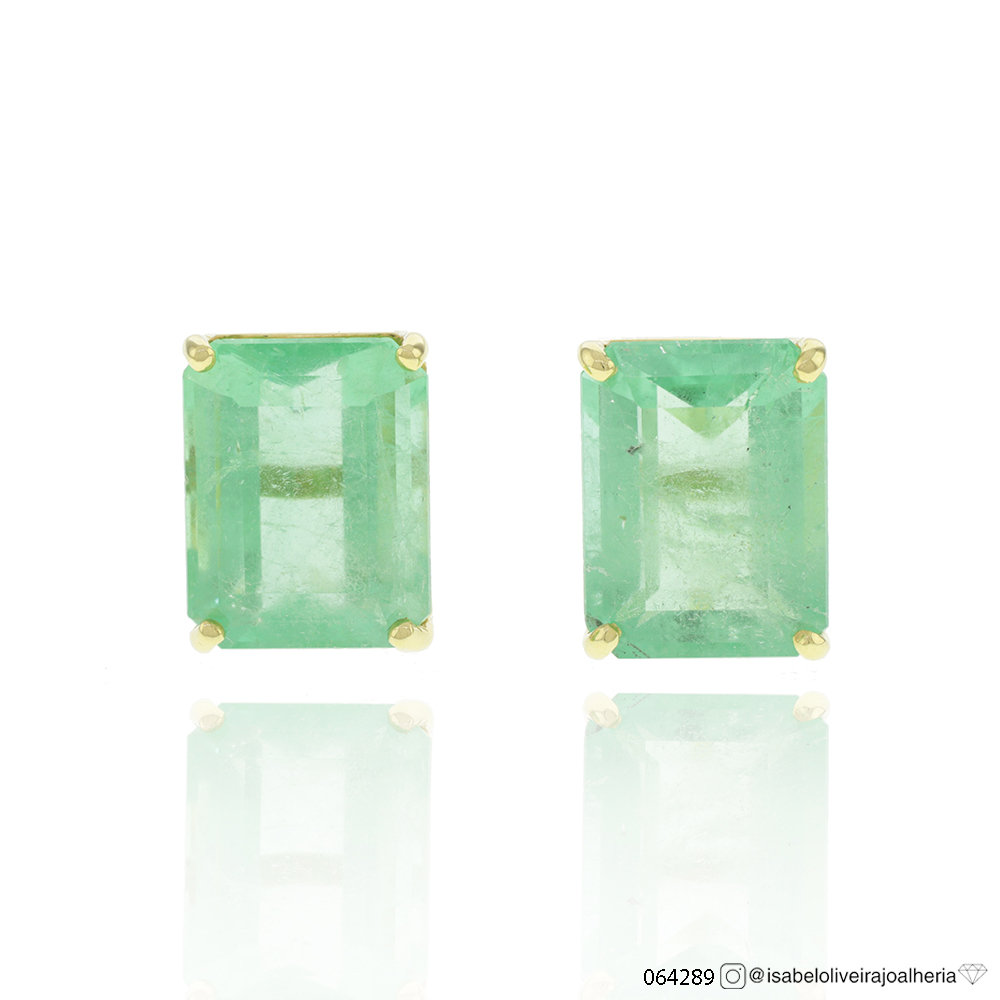 SET3-Brinco 2 Esmeraldas Colombianas Octogonal 6,94ct 4,12g Ouro Amarelo 18k - Coleção Colômbia Emerald