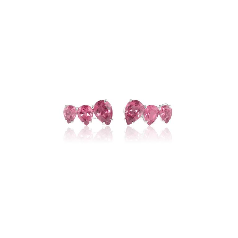 [063692] SET5-Earcuff 6 Rubelitas Gota 7,67ct 5,73g Ouro Branco 18k - Coleção Rubelita