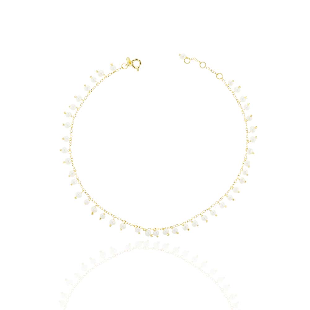 [060912] TORNOZELEIRA 42 PEROLAS PENDURADAS 24,5CM 3,60 A 3,80G OURO AMARELO 18K - COLEÇAO OVER THE MOON