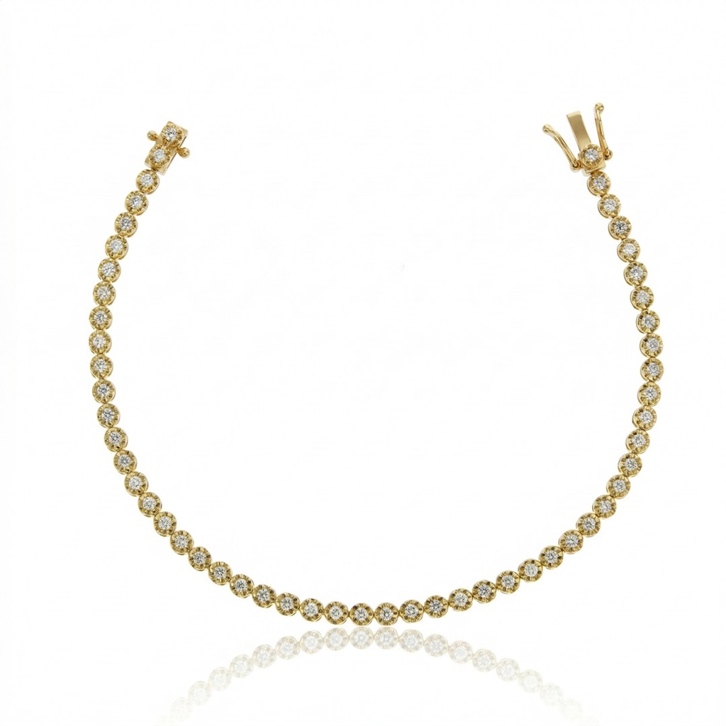 [077011] 1,8-Pulseira Riviera 53 Brilhantes 0,98ct 17cm 4,77g Ouro Amarelo 18k - Coleção Rivieras