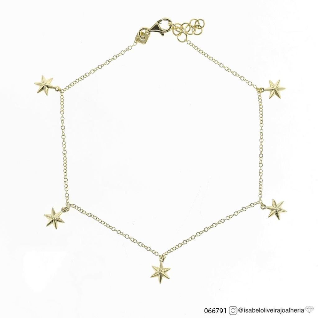TORNOZELEIRA 5 ESTRELAS 3,0G OURO AMARELO 18K - COLEÇAO FIOS E PASTILHAS
