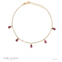 TORNOZELEIRA 5 TURMALINAS ROSA GOTA CABOCHAO 2,26CT 21CM 3,65G OURO AMARELO 18K - COLEÇAO FIOS E PASTILHAS