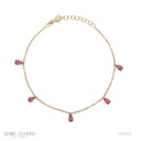 TORNOZELEIRA 5 TURMALINAS ROSA GOTA CABOCHAO 2,37CT 24CM 2,94G OURO AMARELO 18K - COLEÇAO FIOS E PASTILHAS