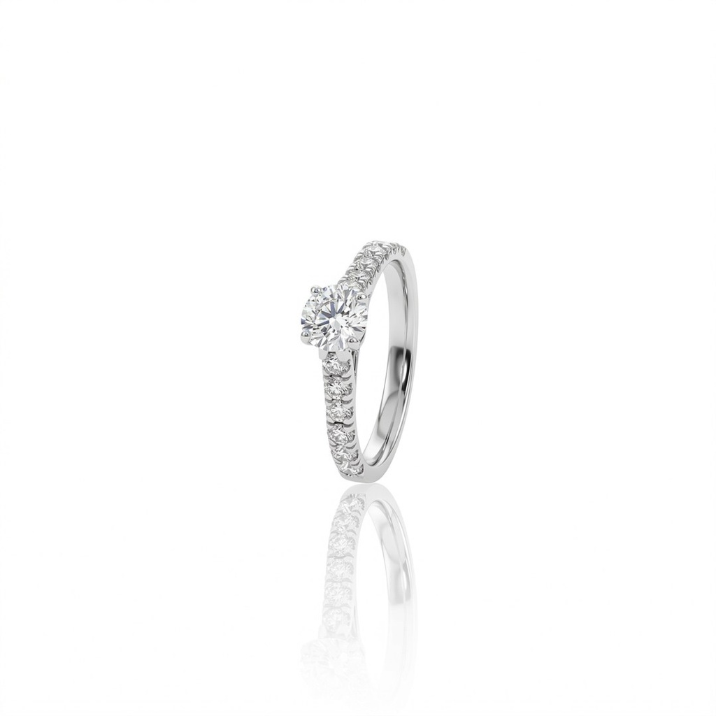[075169] 70-Anel Solitário 1 Brilhante 0,70ct g VS2 12 Brilhantes 0,50ct H VS2 3,10g Ouro Branco 18k - EGL 1701776231 - Coleção Only You