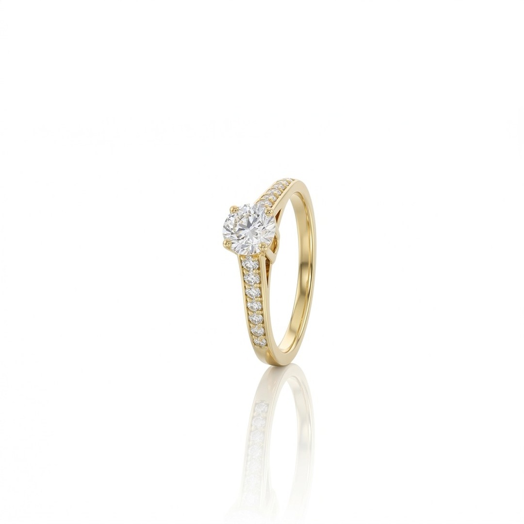 [075902] 70-Anel Solitário Brilhante 0,70ct g VS1 14 Brilhantes 0,21ct H VS2 3,54g Ouro Amarelo 18k - EGL 1701799842 - Coleção Only You