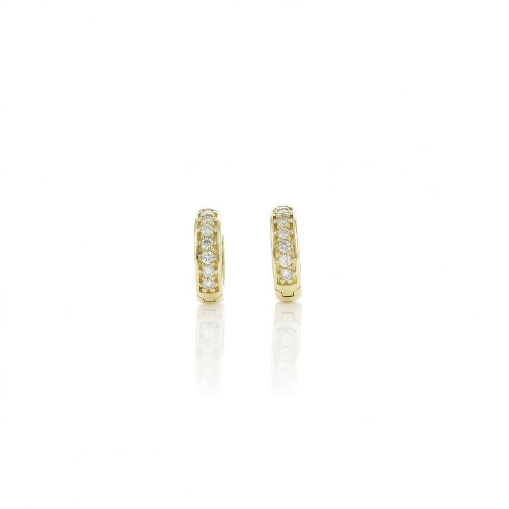 ARG02BRIAP-ARGOLA 9,50MM DIAMETRO 1 FILEIRA COM MEIA CRAVACAO 14 BRILHANTES 0,12CT H VS2 1,74G OURO AMARELO 18K - COLEÇAO ARGOLAS FASHION