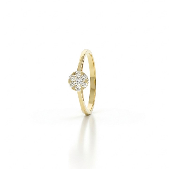Anel Botão 6mm com 7 Diamantes 0,23ct em Ouro Amarelo 18k