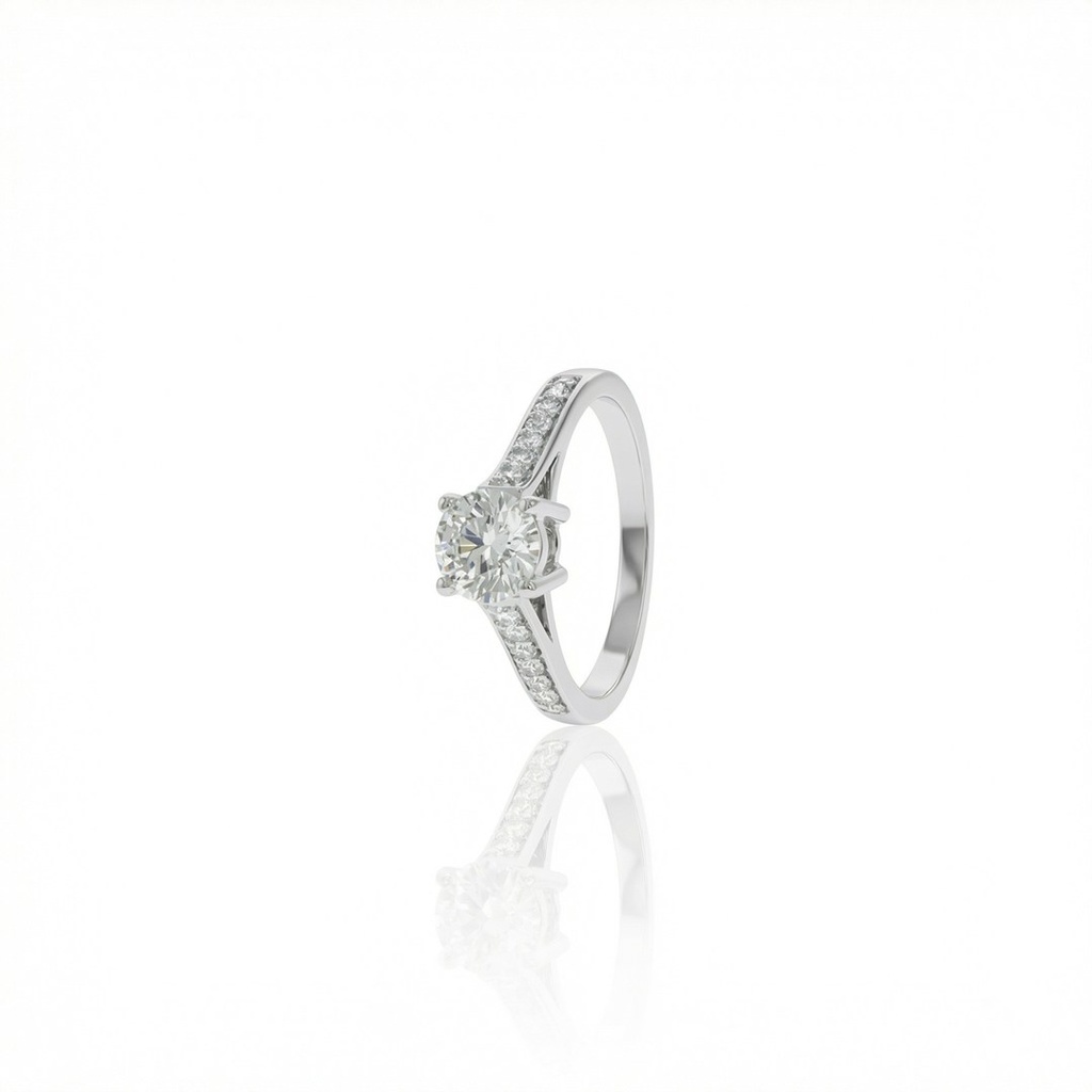 [060151] 80-Anel Solitário Brilhante 0,83ct H SI1 14 Brilhantes 0,23ct g VS2 3,74g Ouro Branco 18k - EGL 1700476126 - Coleção Only You