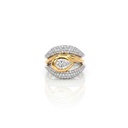 Anel Triplo Diamante Gota 1,02ct g SI1 com 2 Meia Alianças 118 Brilhantes 0,90ct H VS2 10,41g Ouro Amarelo e Branco 18k - EGL 1701922830 - Coleção Laisa