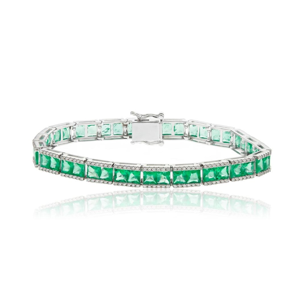 [076554] Pulseira 44 Esmeraldas Brasileiras Carré 3,50mm 8,77ct 264 Brilhantes 1,22ct H VS2 14,07g Ouro Branco 18k - Coleção Brazilian Emerald