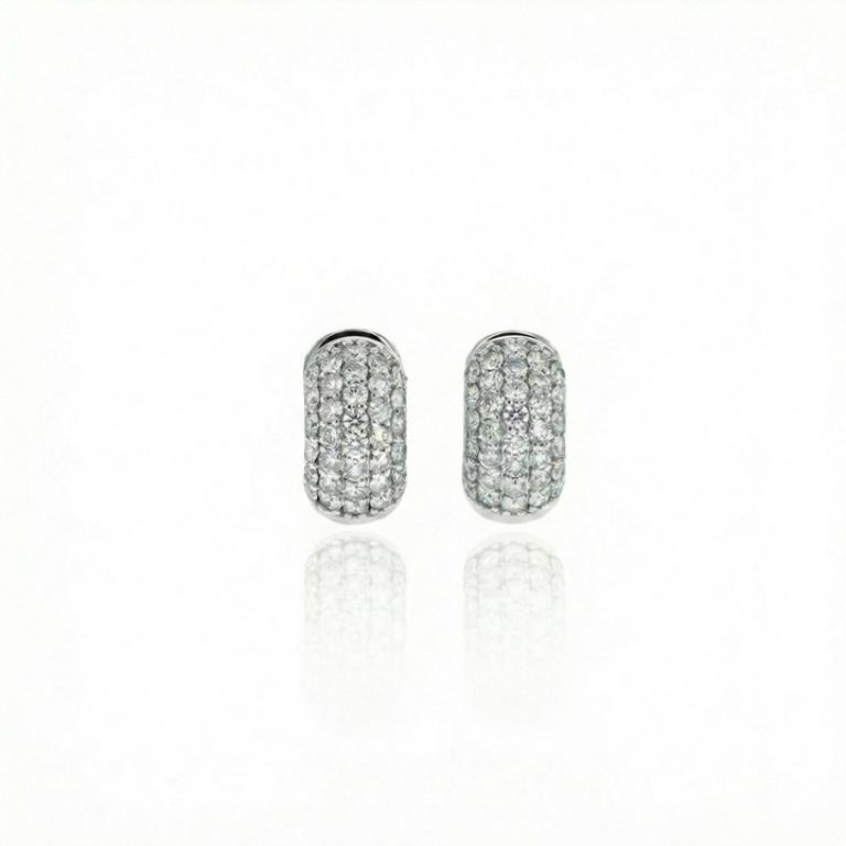 [077308] ARG06BRIBM-Argola 15mm 5 Fileiras 1,80mm Meia Cravação 68 Brilhantes 1,70ct H VS2 8,05g Ouro Branco 18k - Coleção Argolas Fashion