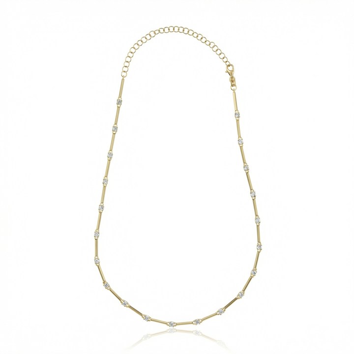 9-Colar Faca 21 Brilhantes 2,08ct H VS2 18,60g 45cm Ouro Amarelo 18k - Coleção Rivieras