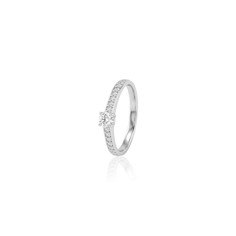 [077562] 20-Anel Solitário Brilhante 0,23ct H VS2 16 Brilhantes 0,14ct H VS2 2,70g Ouro Branco 18k - Coleção Only You