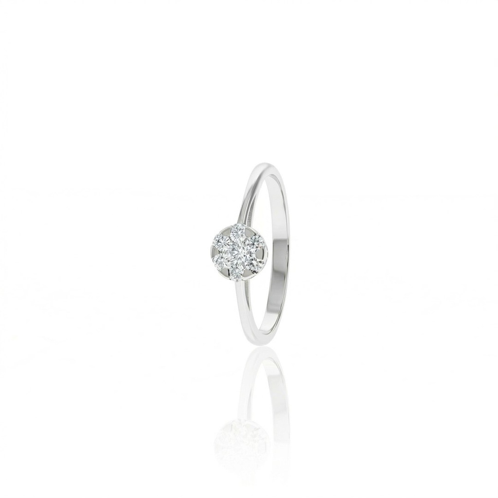 [076725] ANBOT6BP-Anel Botão 6mm 7 Brilhantes 0,22ct H VS2 1,80g Ouro Branco 18k - Coleção Botão